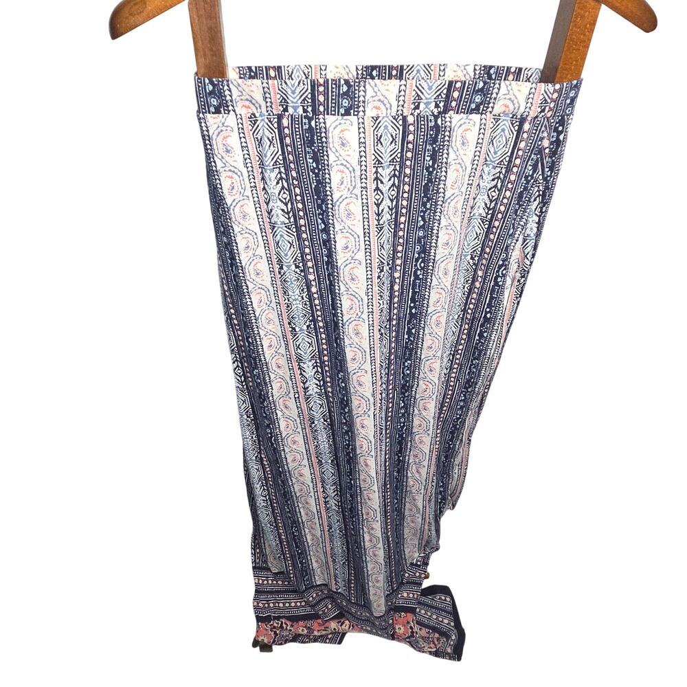 Just Be Blue & Coral Pink Tribal Paisley Border Print Maxi Skirt Sz M